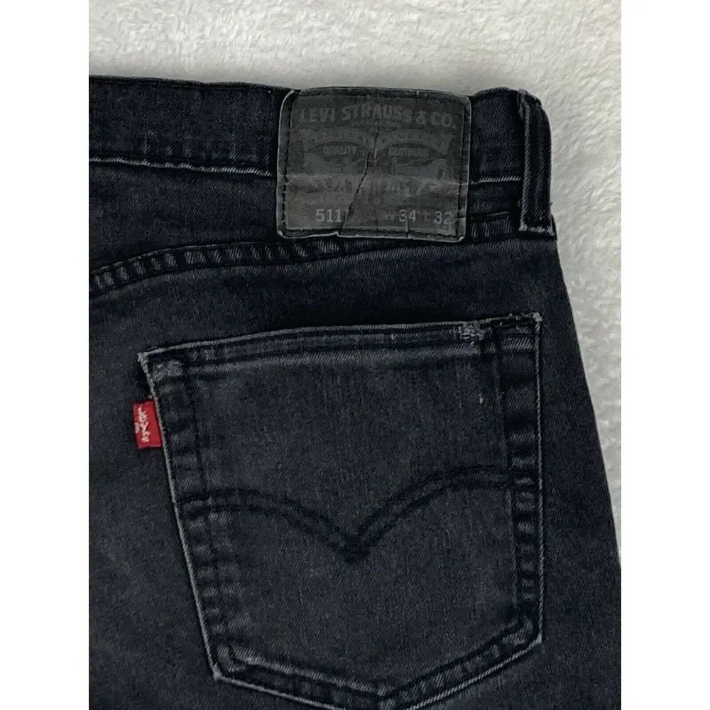 Levi's 511 Mens Jeans Black Size‎ 34x32 (34x31 Measured)